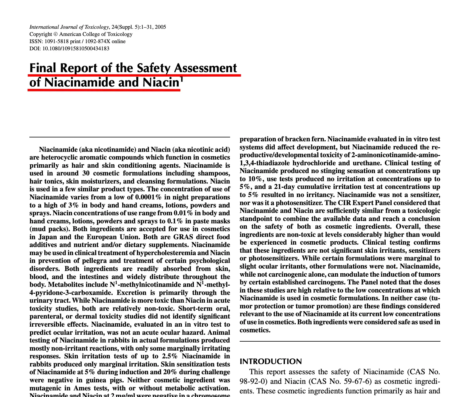 나이아신아마이드 논문